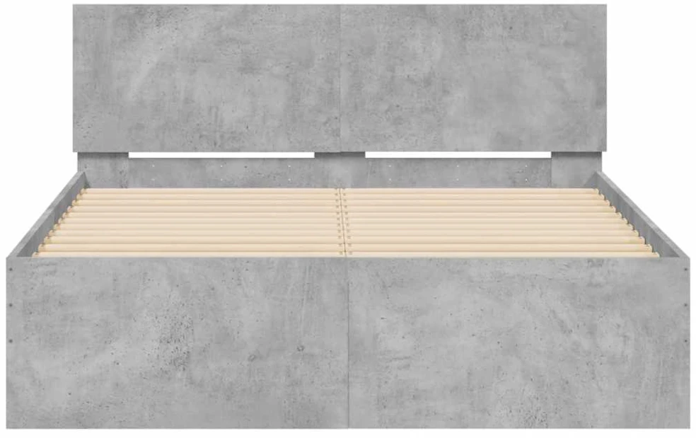 Lovos rėmas su galvūgaliu ir LED, betono pilkas, 120x200cm