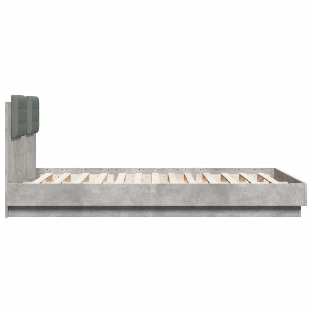 Lovos rėmas su galvūgaliu ir LED, betono pilkas, 150x200cm