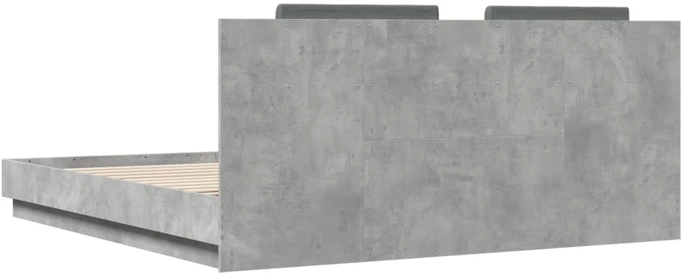 Lovos rėmas su galvūgaliu ir LED, betono pilkas, 200x200cm