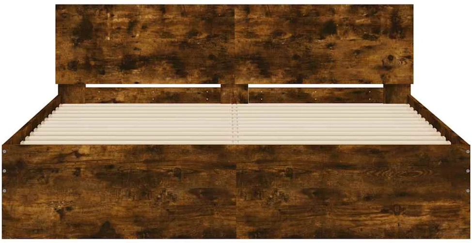 Lovos rėmas su galvūgaliu ir LED, dūminio ąžuolo, 150x200cm