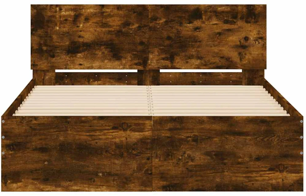 Lovos rėmas su galvūgaliu ir LED, dūminio ąžuolo, 140x190cm