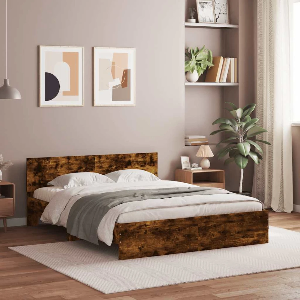 Lovos rėmas su galvūgaliu ir LED, dūminio ąžuolo, 150x200cm
