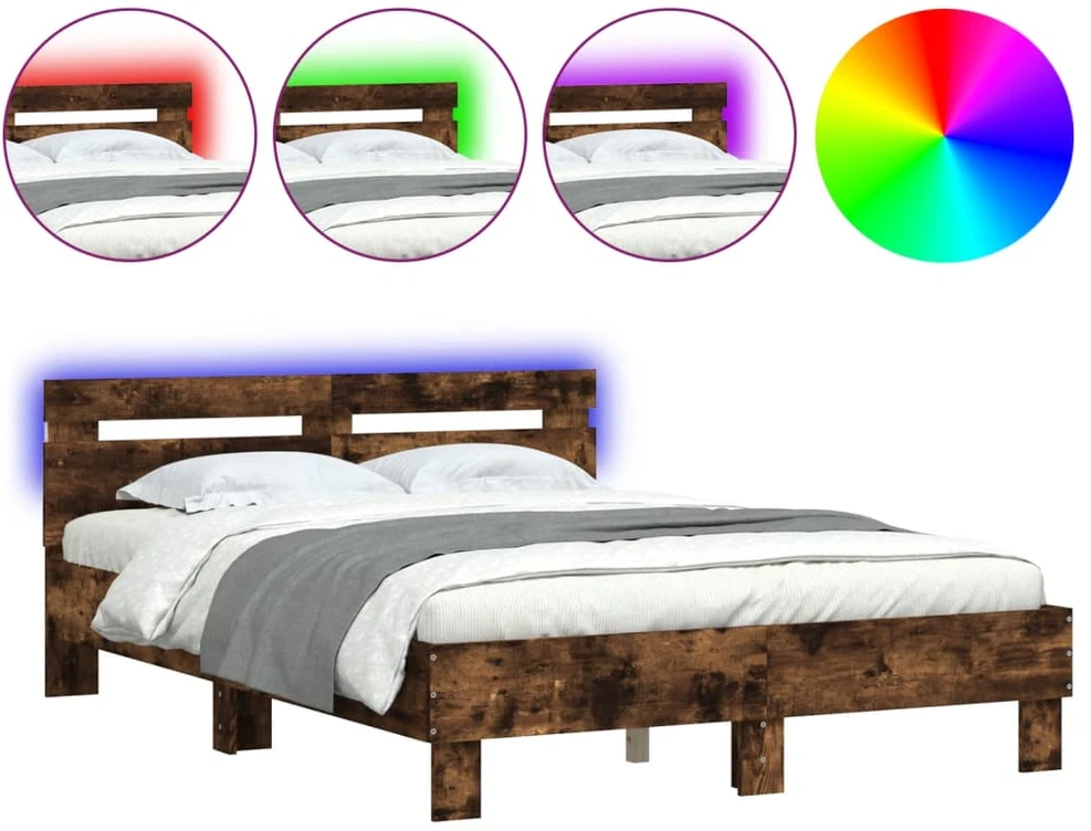 Lovos rėmas su galvūgaliu ir LED, dūminio ąžuolo, 120x200cm