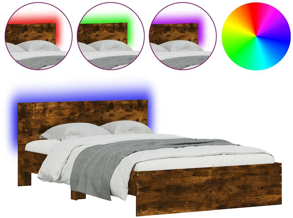 Lovos rėmas su galvūgaliu ir LED, dūminio ąžuolo, 120x200cm