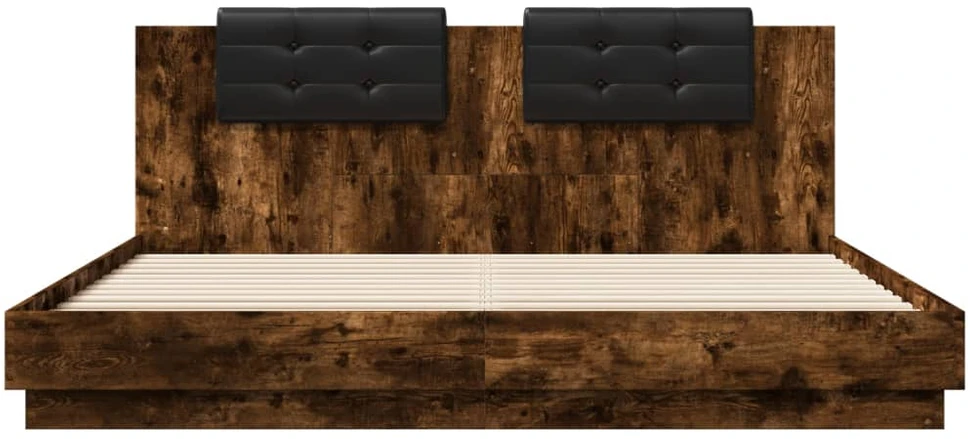 Lovos rėmas su galvūgaliu ir LED, dūminis ąžuolo, 200x200cm