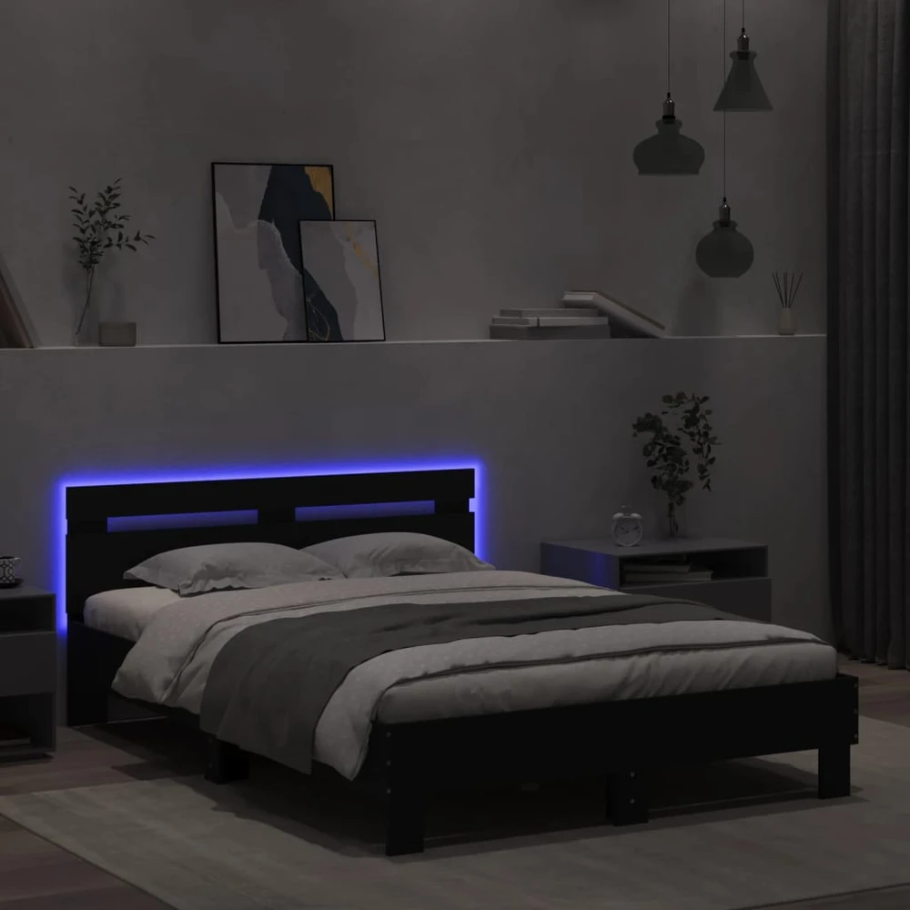 Lova Lovos rėmas su galvūgaliu ir LED, juodos spalvos, 135x190cm
