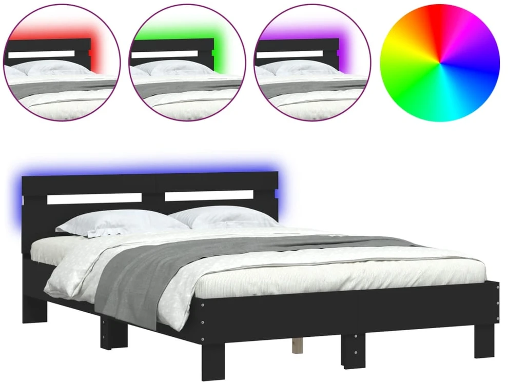 Lova Lovos rėmas su galvūgaliu ir LED, juodos spalvos, 135x190cm