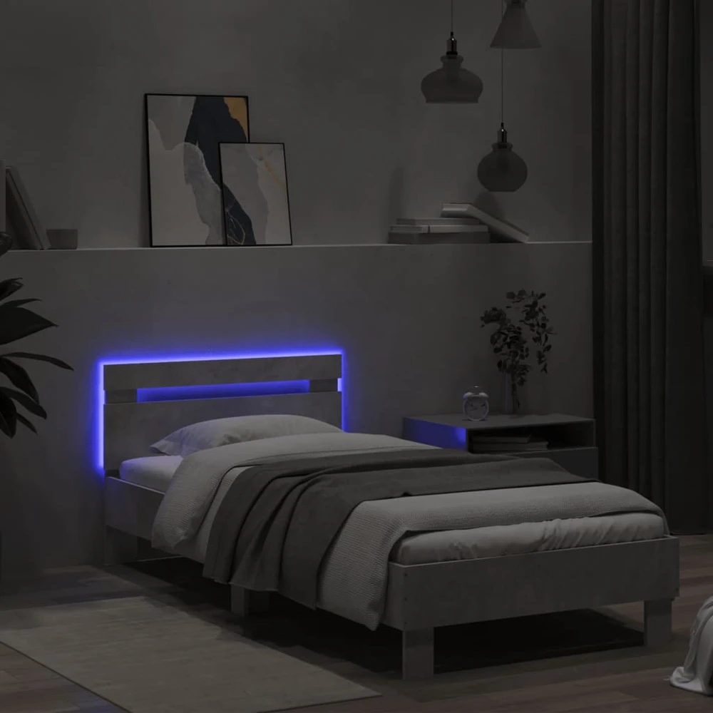 Lovos rėmas su galvūgaliu ir LED lemputėmis, betono, 75x190cm