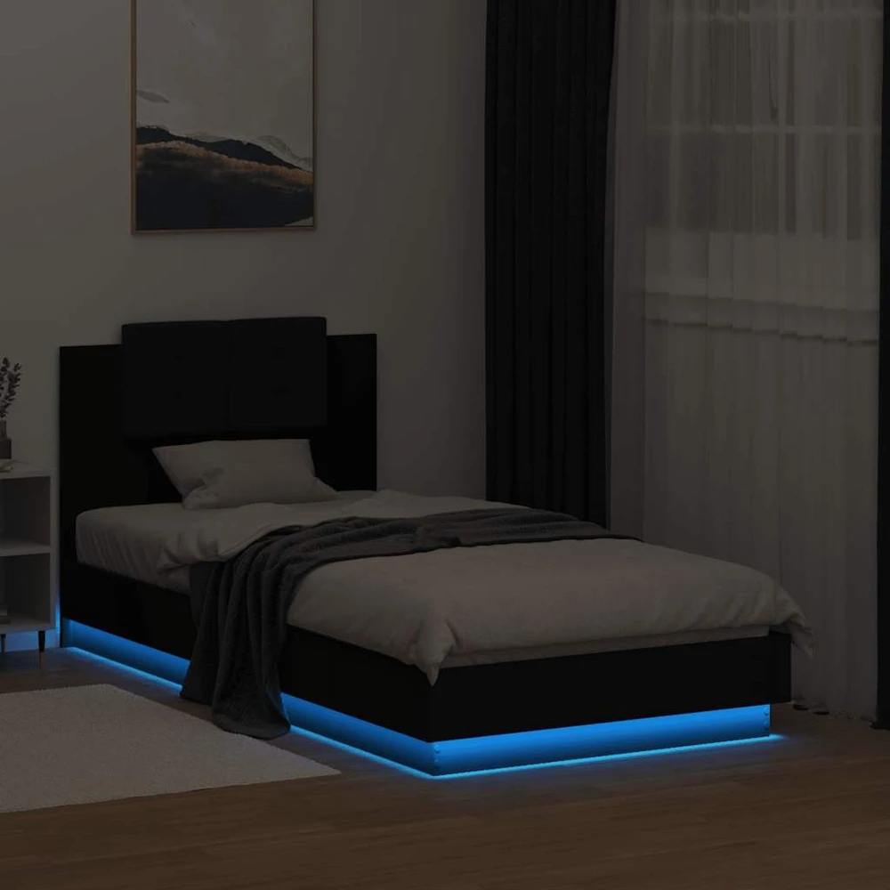 Lovos rėmas su galvūgaliu ir LED lemputėmis, juodas, 75x190cm