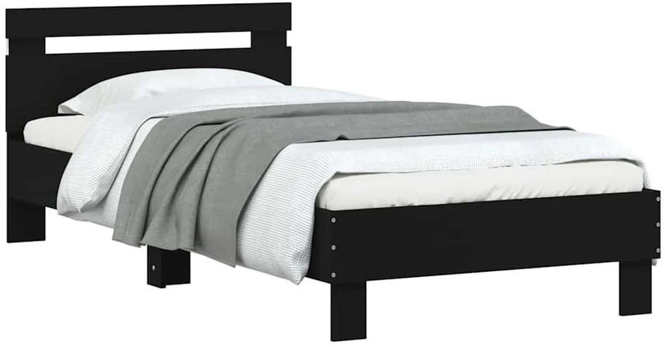 Lovos rėmas su galvūgaliu ir LED lemputėmis, juodas, 75x190cm