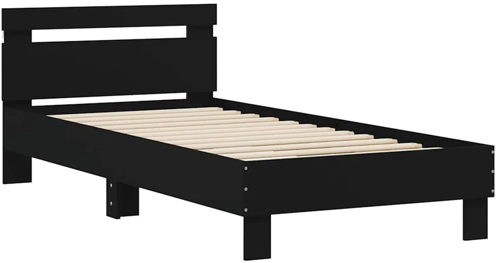 Lovos rėmas su galvūgaliu ir LED lemputėmis, juodas, 75x190cm