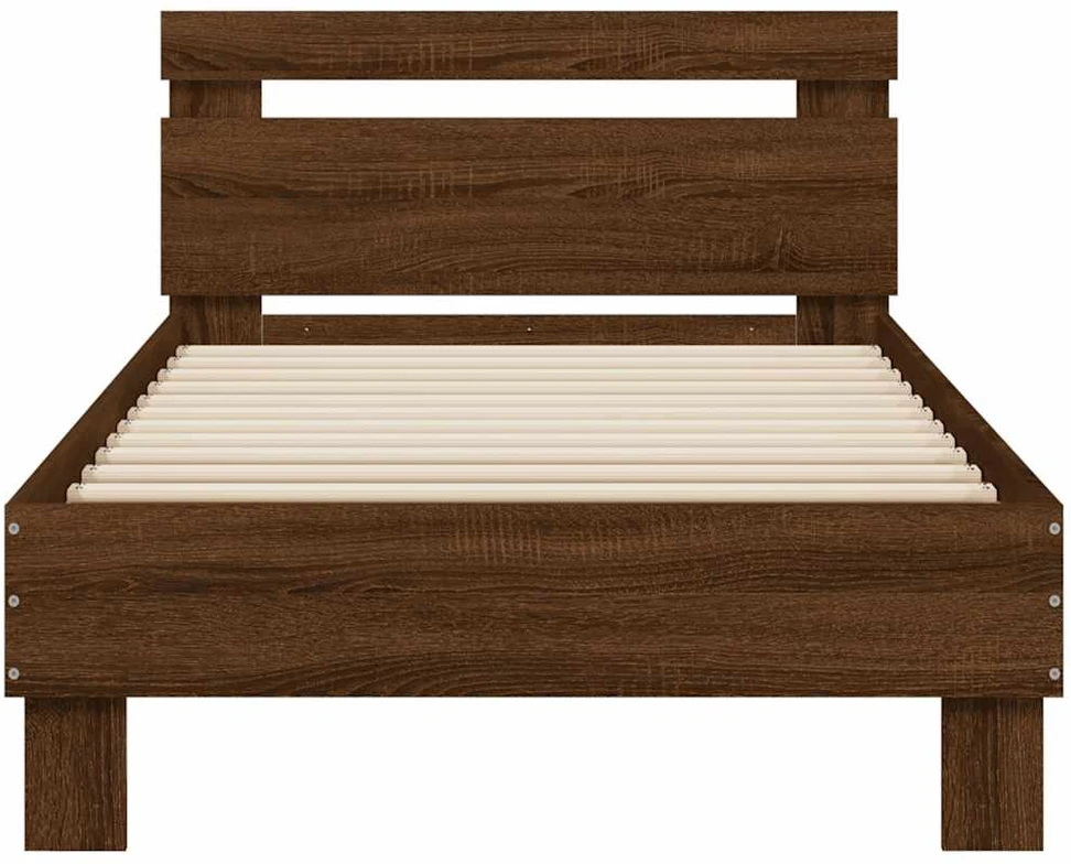 Lovos rėmas su galvūgaliu ir LED lemputėmis, rudas, 75x190cm