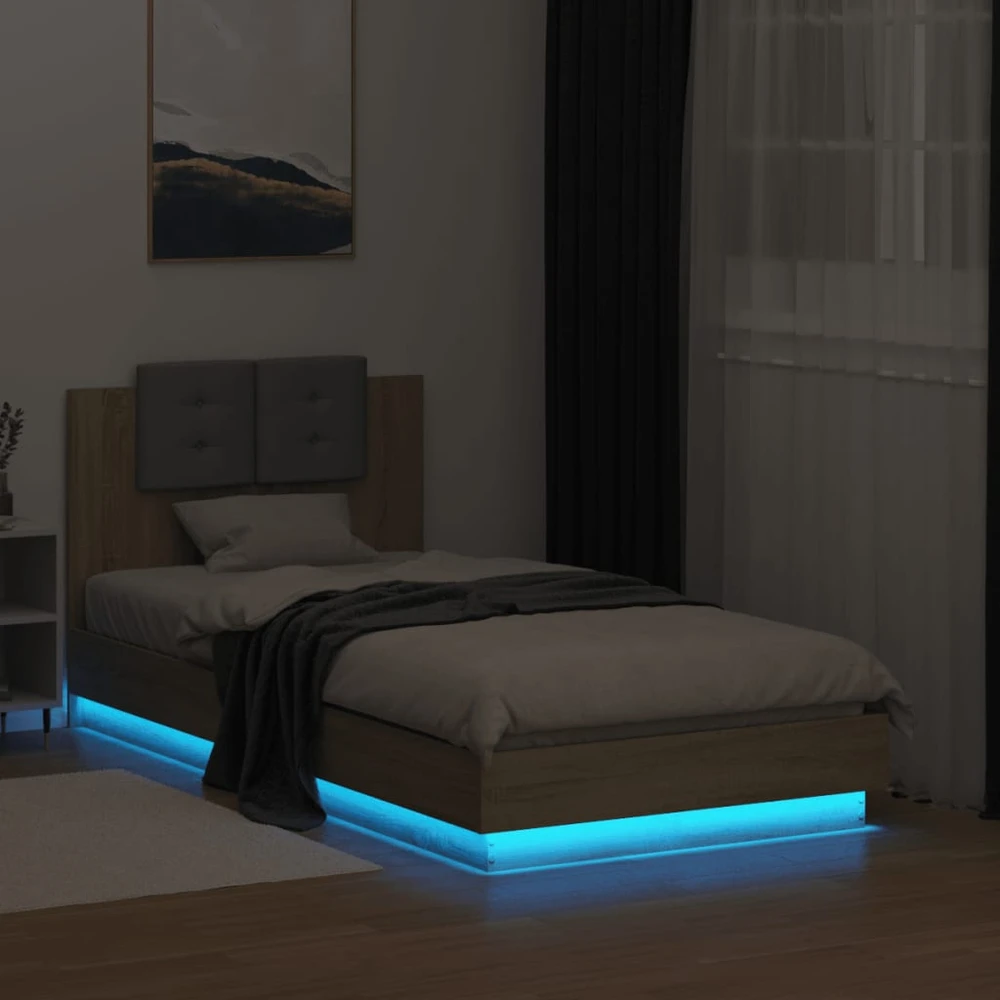 Lovos rėmas su galvūgaliu ir LED lemputėmis, ąžuolo, 75x190cm