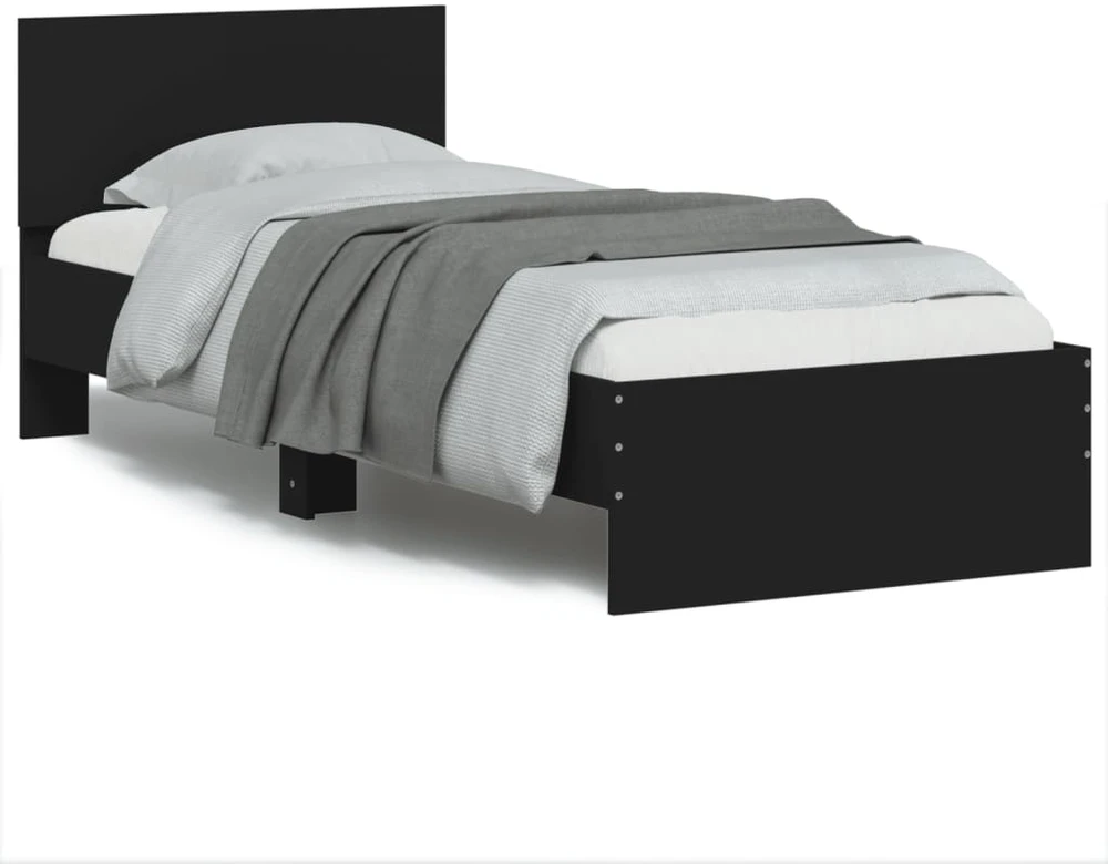 Lovos rėmas su galvūgaliu ir LED lemputėmis, juodas, 75x190cm