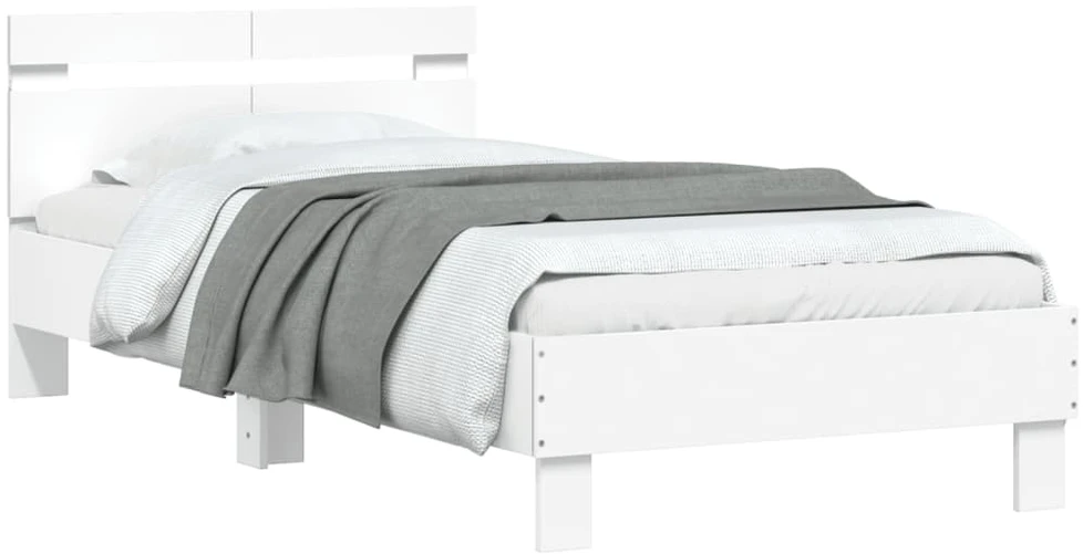Lovos rėmas su galvūgaliu ir LED lemputėmis, baltas, 100x200cm