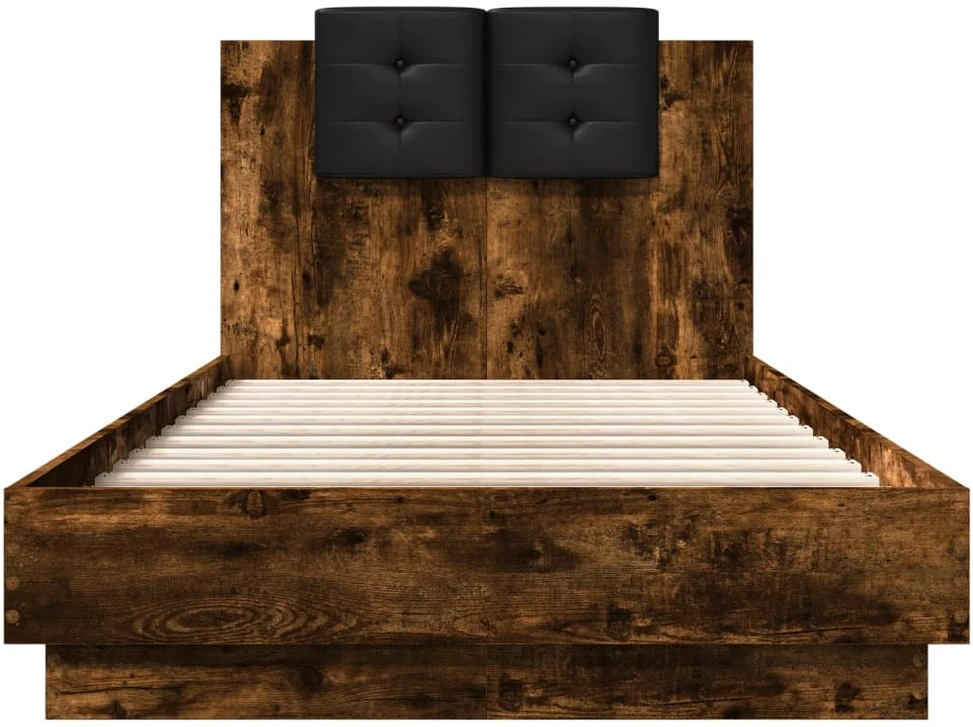 Lovos rėmas su galvūgaliu ir LED lemputėmis, dūminis, 90x190cm