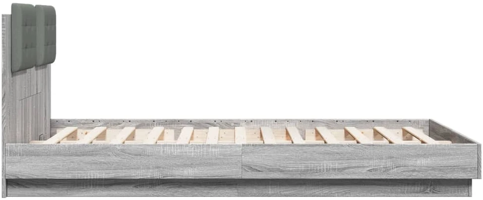 Lovos rėmas su galvūgaliu ir LED, pilkas ąžuolo, 120x200cm