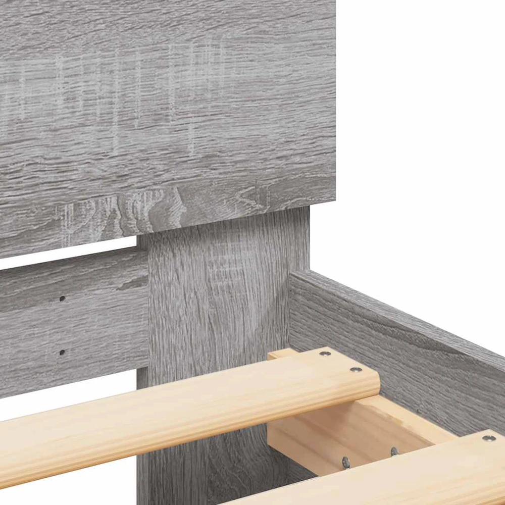 Lovos rėmas su galvūgaliu ir LED, pilkas ąžuolo, 140x190cm