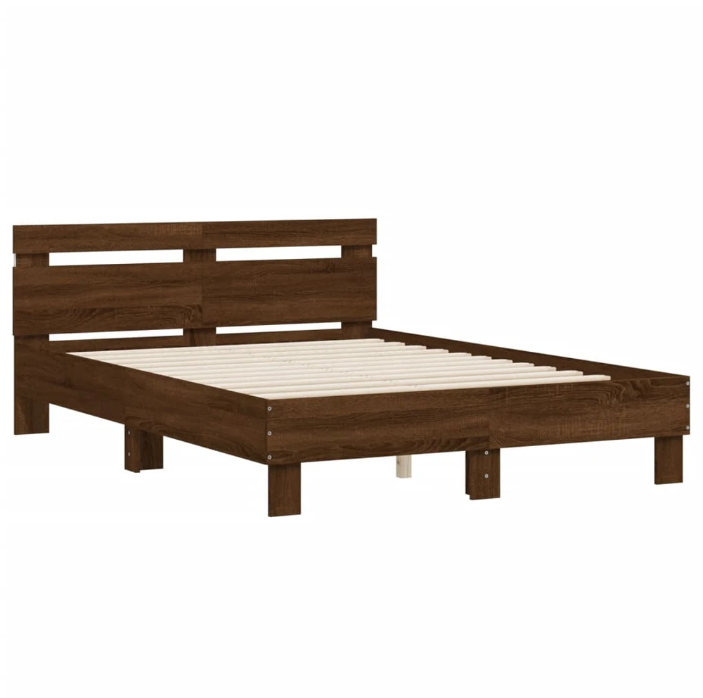 Lovos rėmas su galvūgaliu ir LED, rudas ąžuolo, 120x200cm