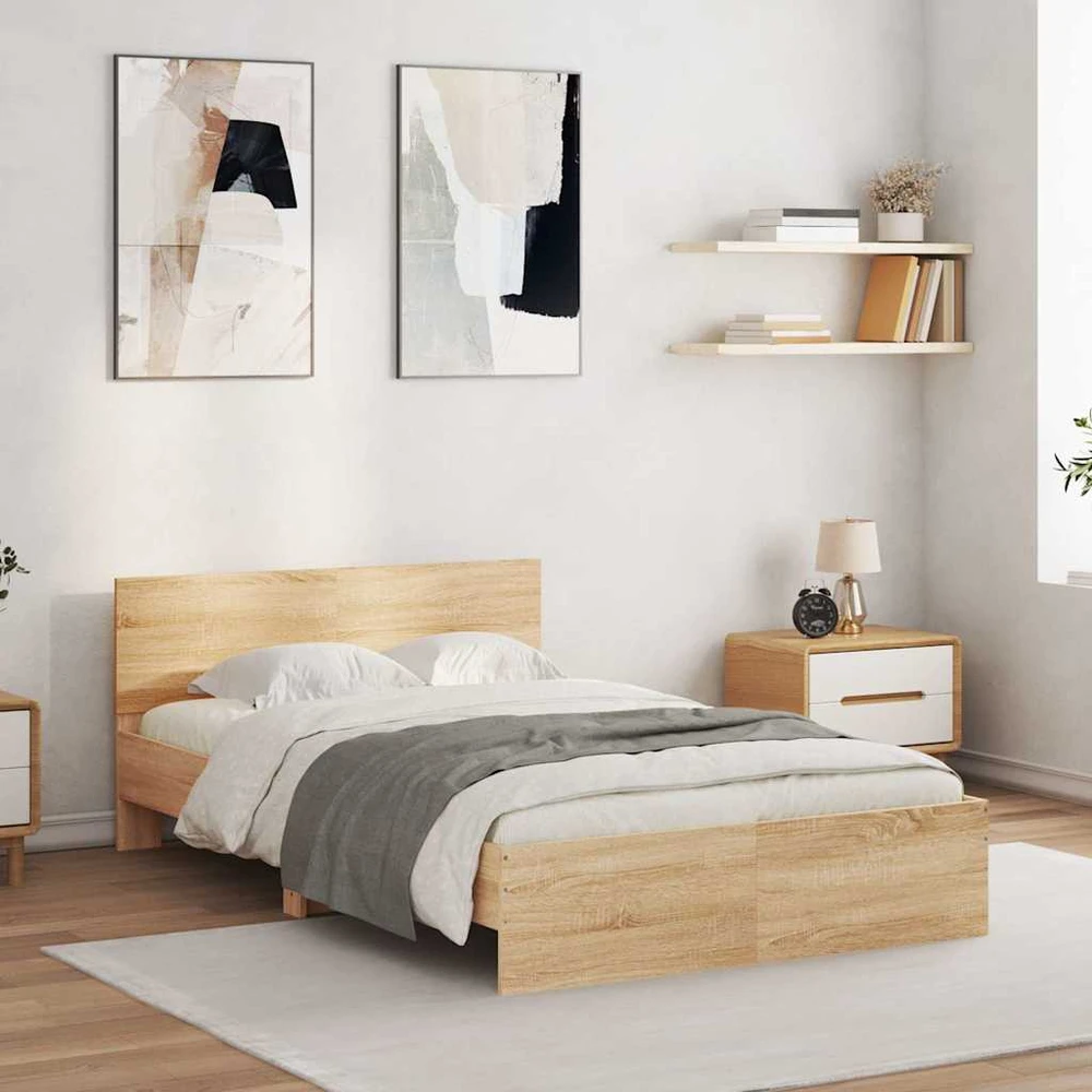 Lova Lovos rėmas su galvūgaliu ir LED, sonoma ąžuolo, 135x190cm