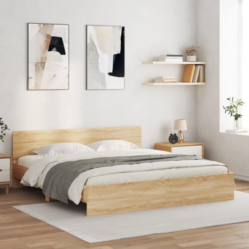 Lovos rėmas su galvūgaliu ir LED, sonoma ąžuolo, 180x200cm
