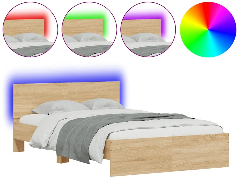 Lova Lovos rėmas su galvūgaliu ir LED, sonoma ąžuolo, 135x190cm