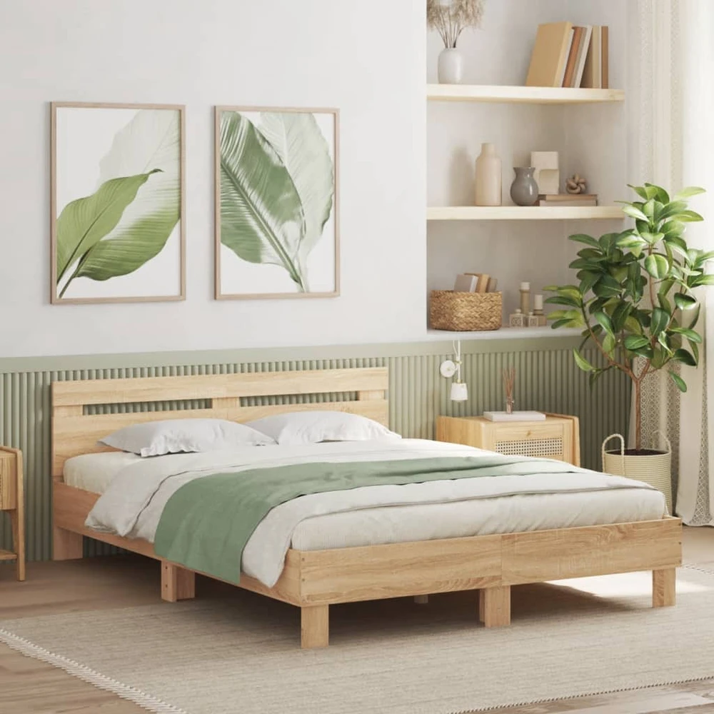 Lovos rėmas su galvūgaliu ir LED, sonoma ąžuolo, 140x190cm