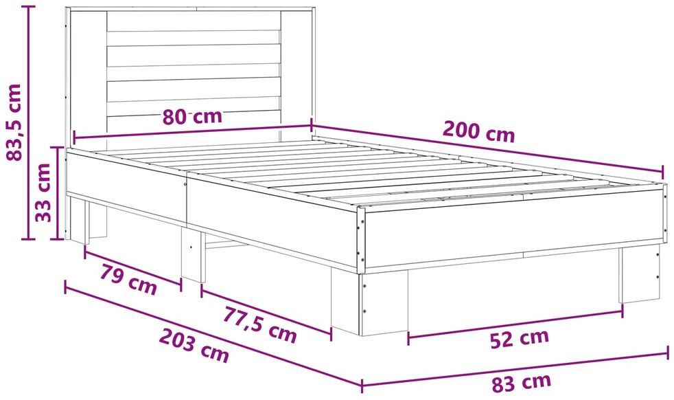 Lova Lovos Rėmas su Galvūgaliu Juodojo ąžuolo 80 x 200 cm