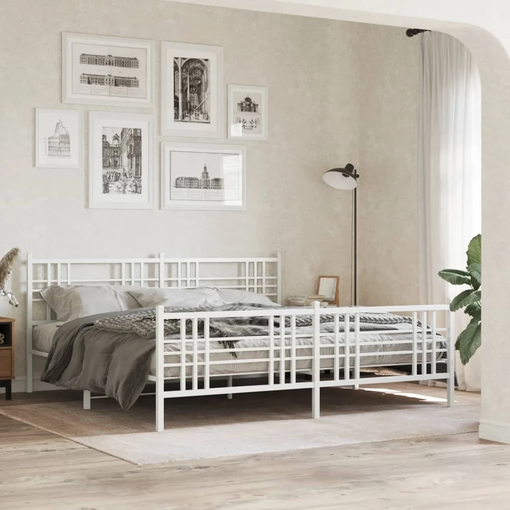 Lovos rėmas su galvūgaliu/kojūgaliu, baltas, 200x200cm, metalas