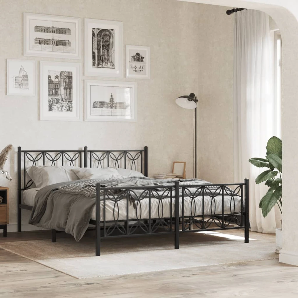 Lovos rėmas su galvūgaliu/kojūgaliu, juodas, 150x200cm, metalas