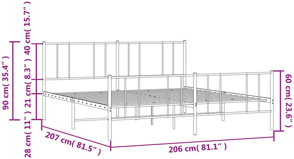 Lovos rėmas su galvūgaliu/kojūgaliu, juodas, 200x200cm, metalas