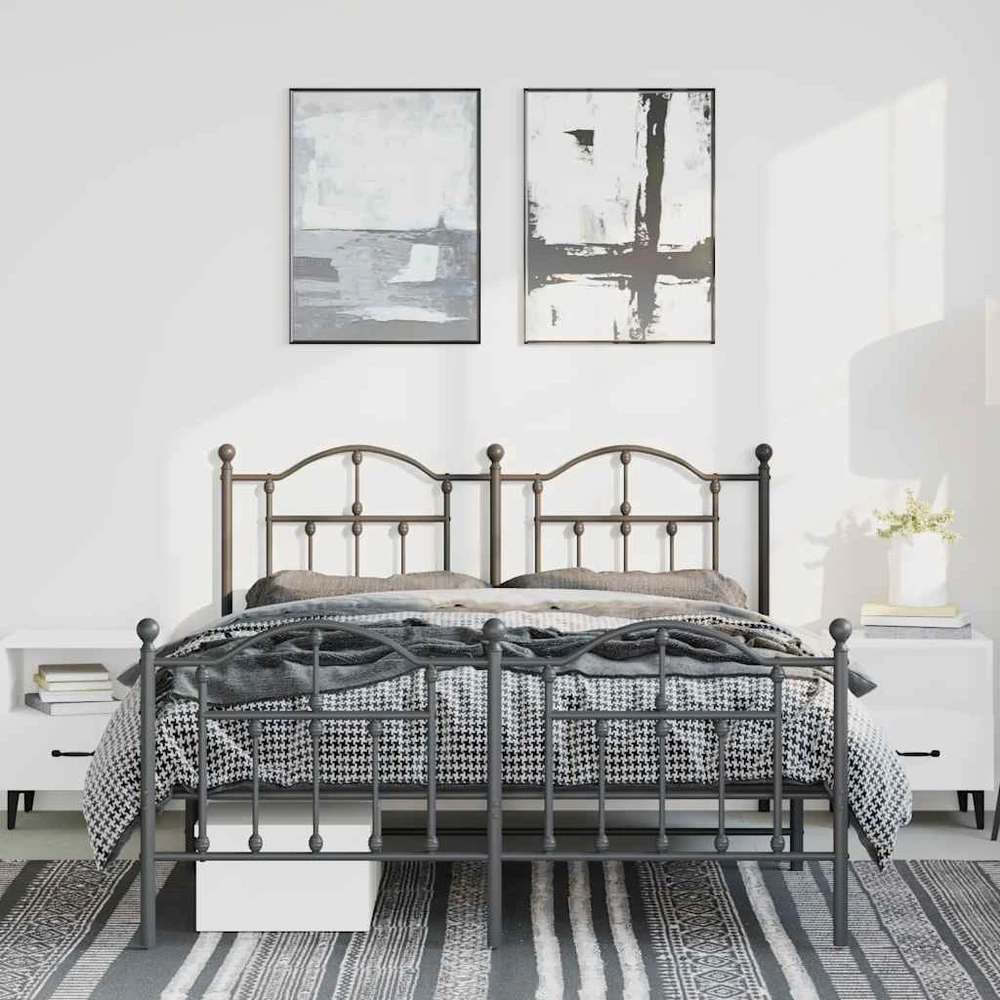 Lova Lovos rėmas su galvūgaliu/kojūgaliu, juodas, 135x190cm, metalas