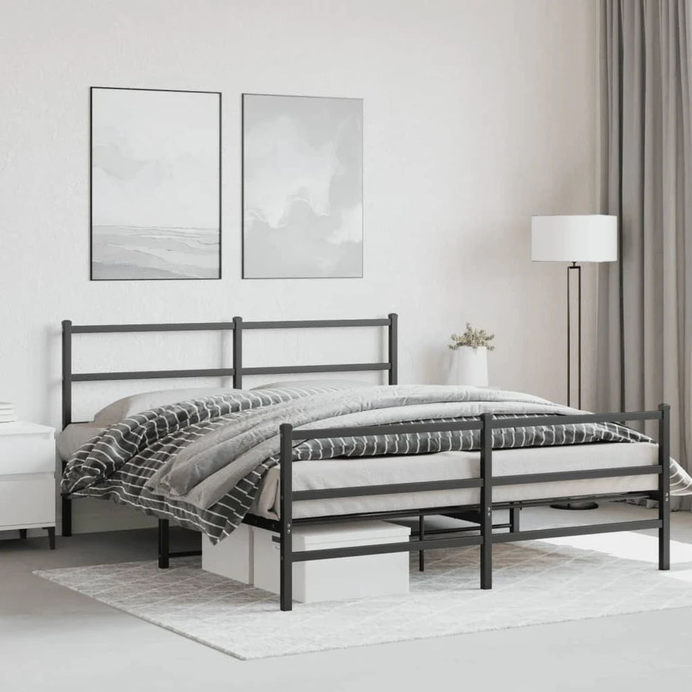 Lovos rėmas su galvūgaliu/kojūgaliu, juodas, 150x200cm, metalas