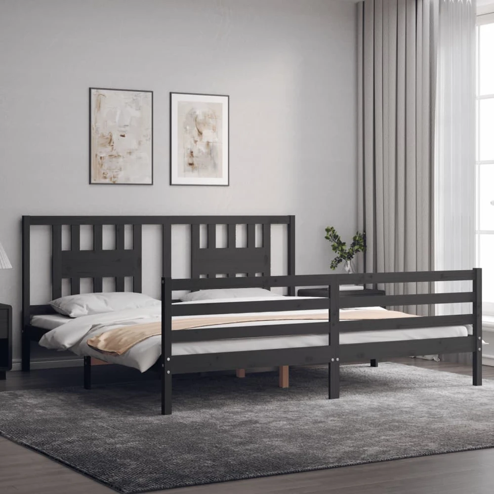 Lovos rėmas su galvūgaliu, pilkas, 200x200cm, medienos masyvas