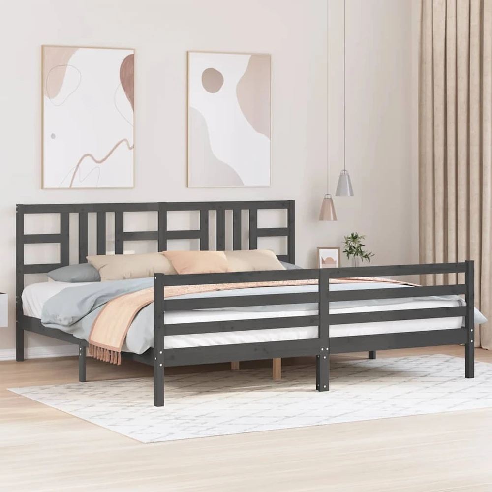 Lovos rėmas su galvūgaliu, pilkas, 200x200cm, medienos masyvas