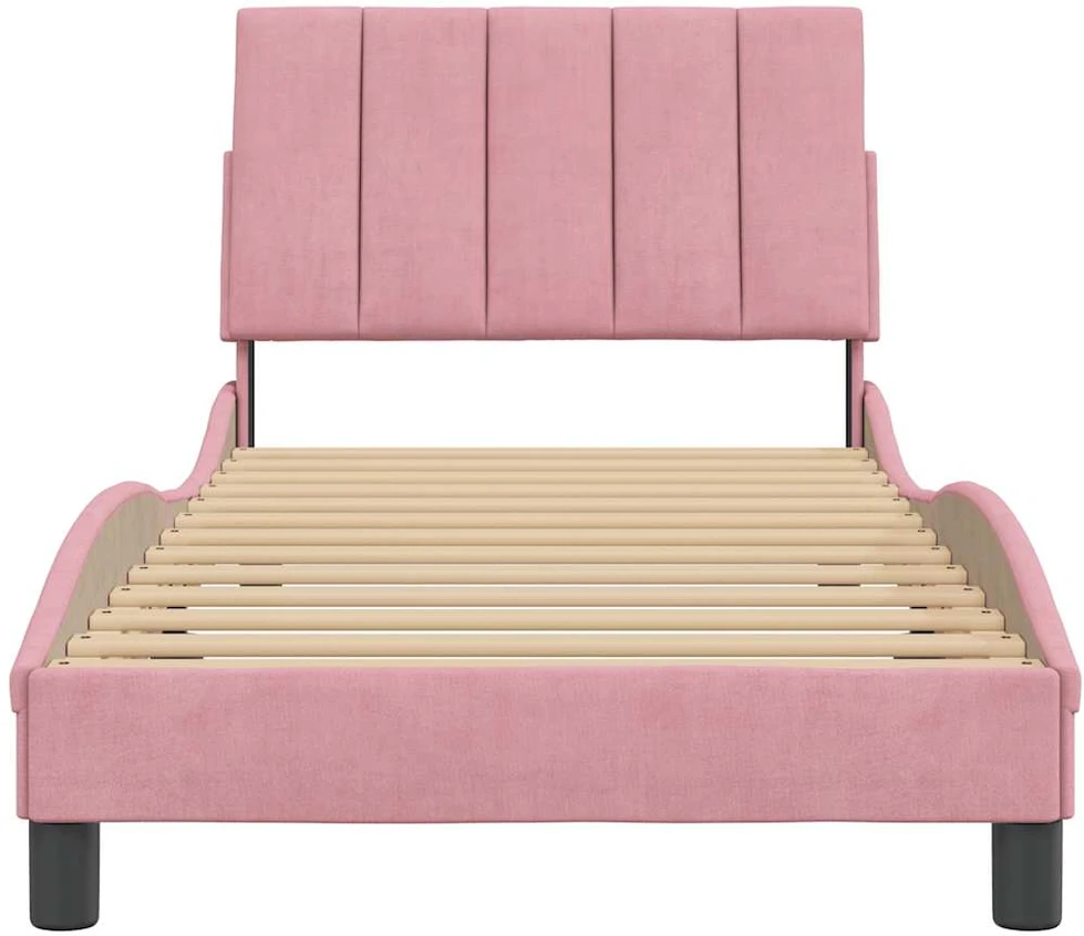 Lovos rėmas su galvūgaliu, rožinės spalvos, 90x200 cm, aksomas