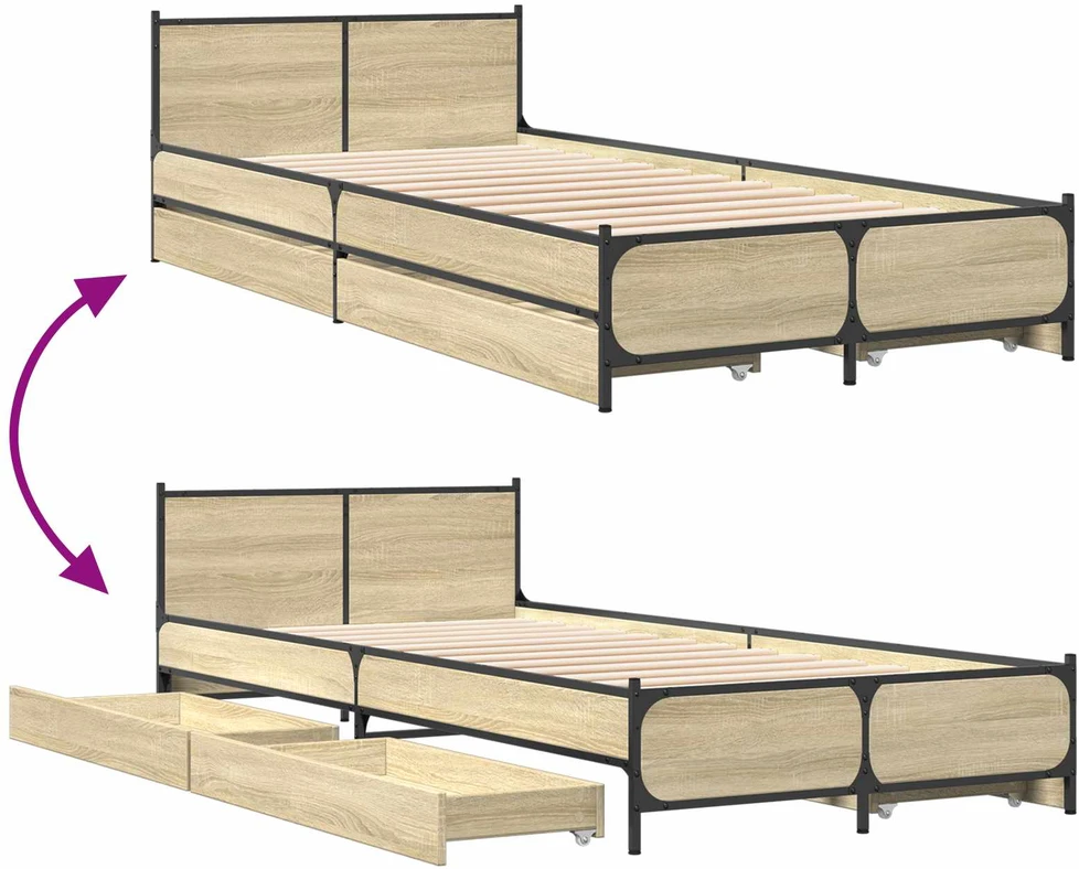 Lova Lovos Rėmas su Galvūgaliu su stalčių Sonoma ąžuolas 80 x 200 cm