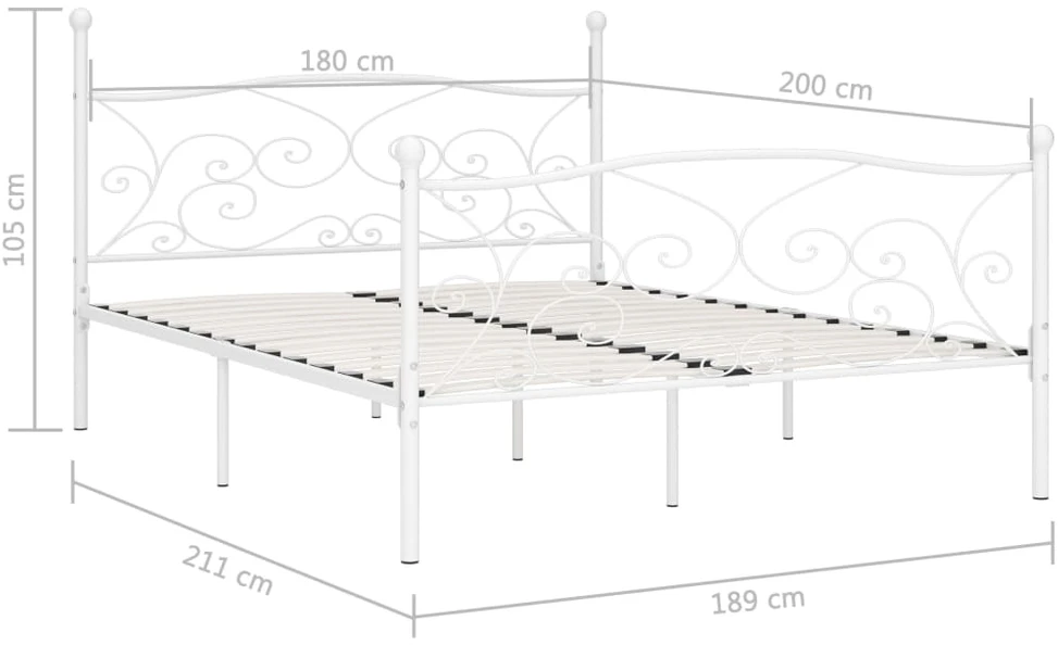 Lovos rėmas su grotelių pagrindu, baltas, 180x200cm, metalas
