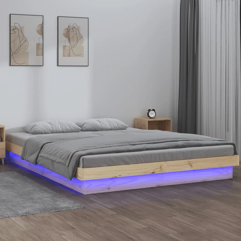 Lova Lovos rėmas su LED, 135x190cm, medienos masyvas, dvivietis