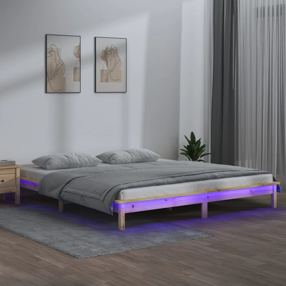 Lovos rėmas su LED, 140x200cm, medienos masyvas