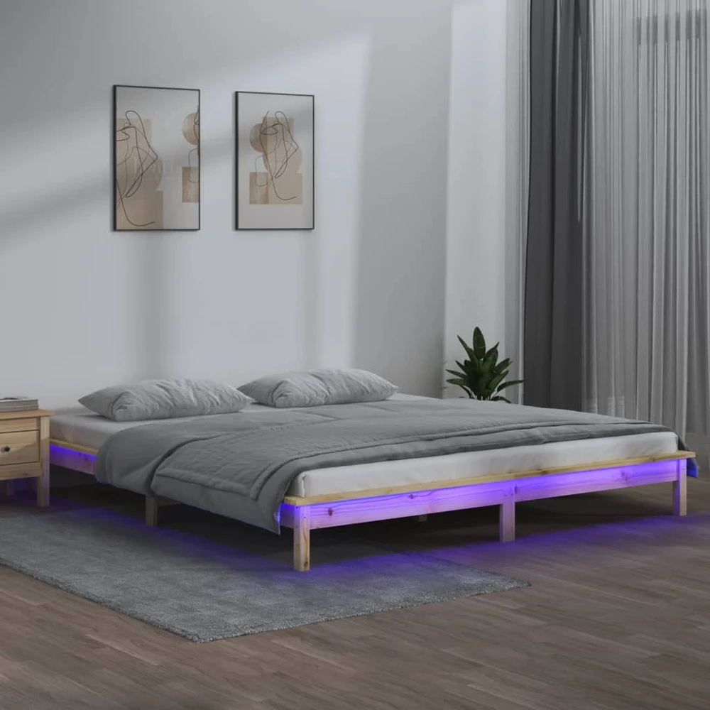 Lovos rėmas su LED, 160x200cm, medienos masyvas