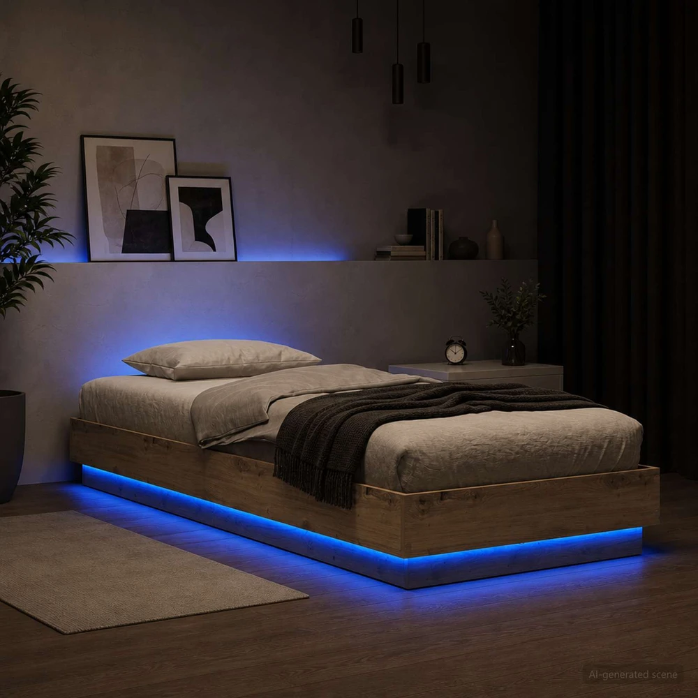 Lova Lovos rėmas su LED Artisano ąžuolo 80 x 200 cm Apdirbta mediena