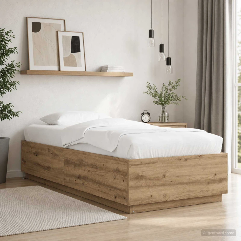 Lova Lovos rėmas su LED Artisano ąžuolo 80 x 200 cm Apdirbta mediena