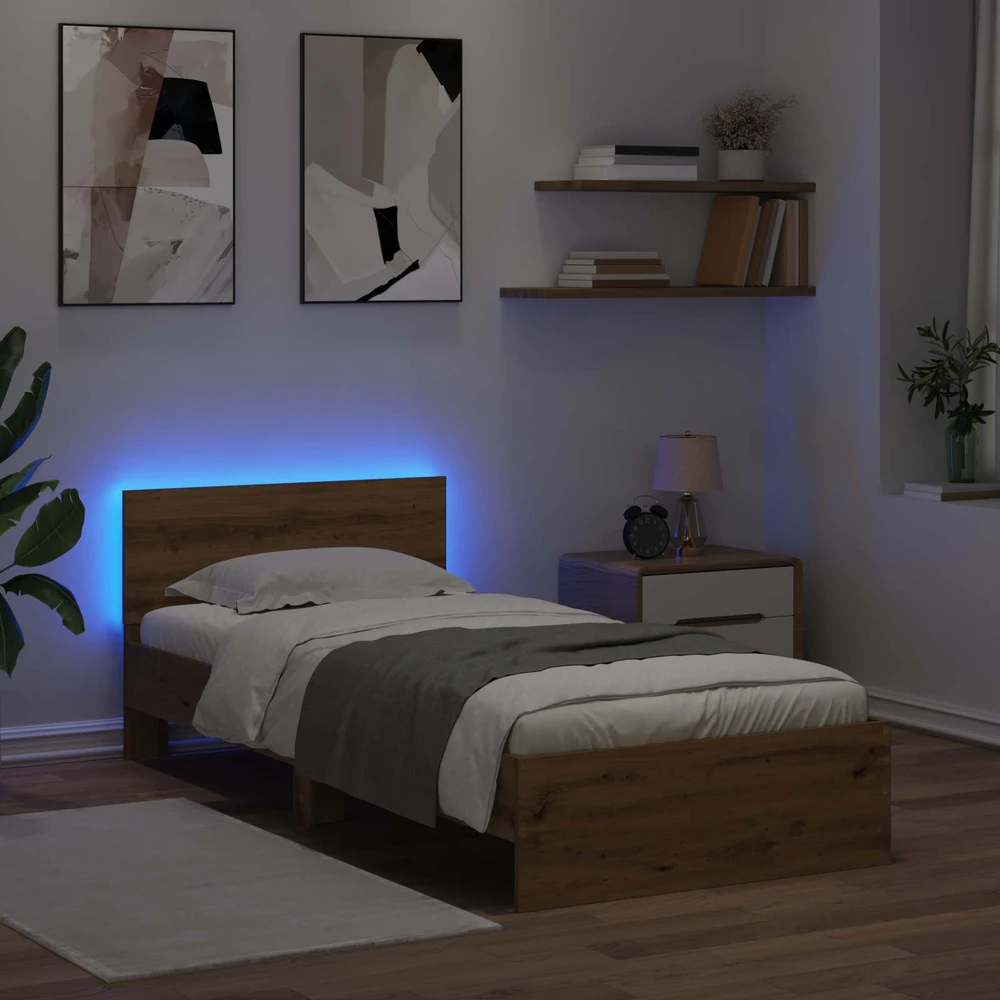 Lova Lovos rėmas su LED Artisano ąžuolo 80 x 200 cm Apdirbta mediena