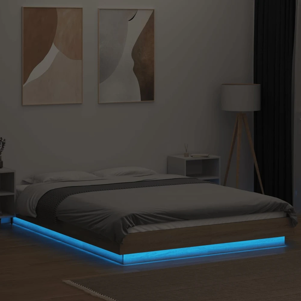 Lovos rėmas su LED, ąžuolo, 120x200cm, apdirbta mediena