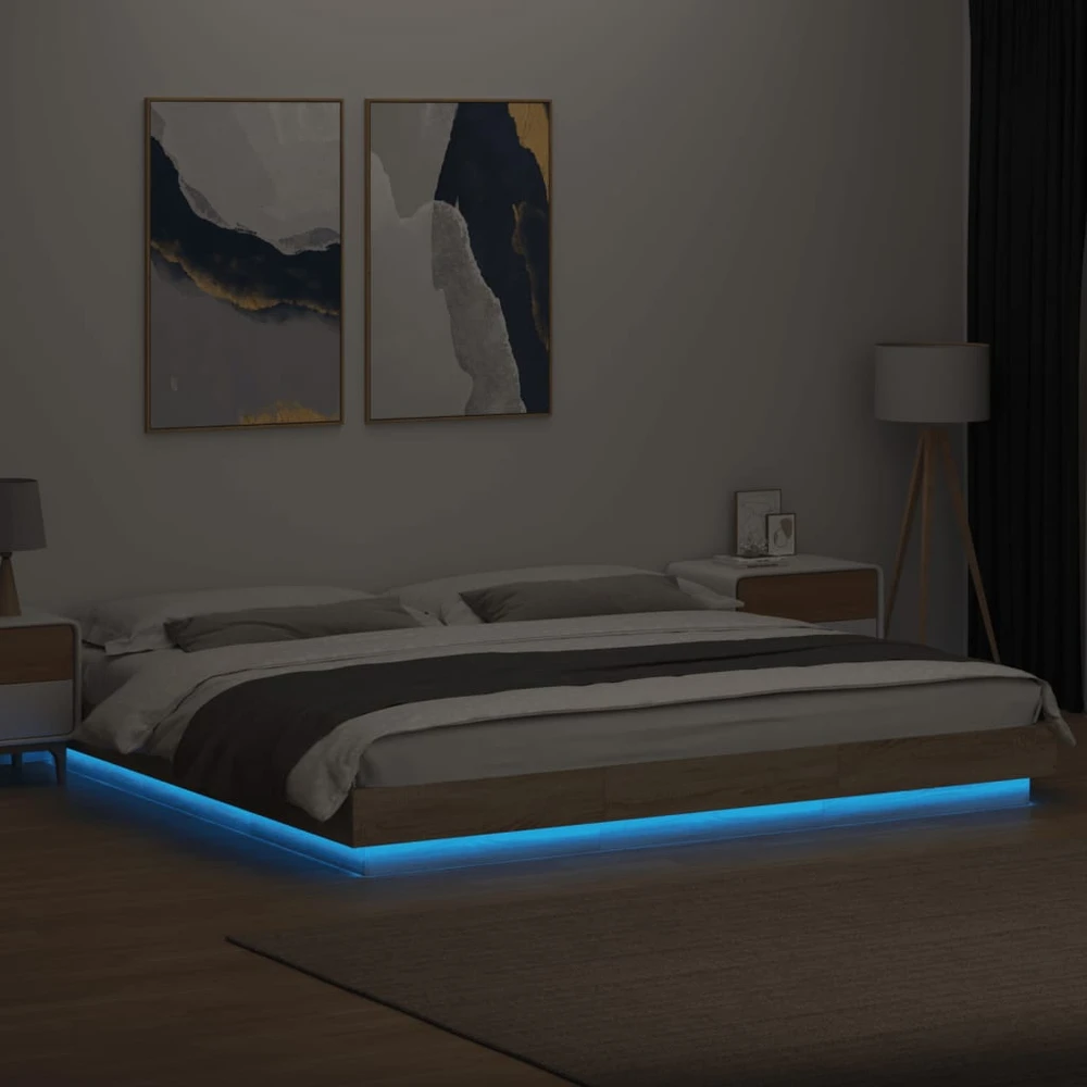 Lovos rėmas su LED, ąžuolo, 180x200cm, apdirbta mediena