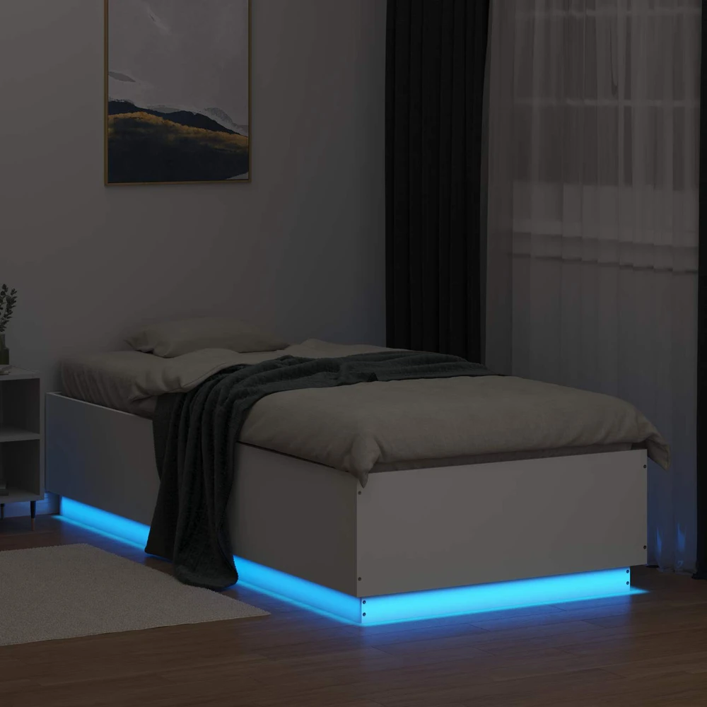 Lova Lovos rėmas su LED Balta 80 x 200 cm Apdirbta mediena