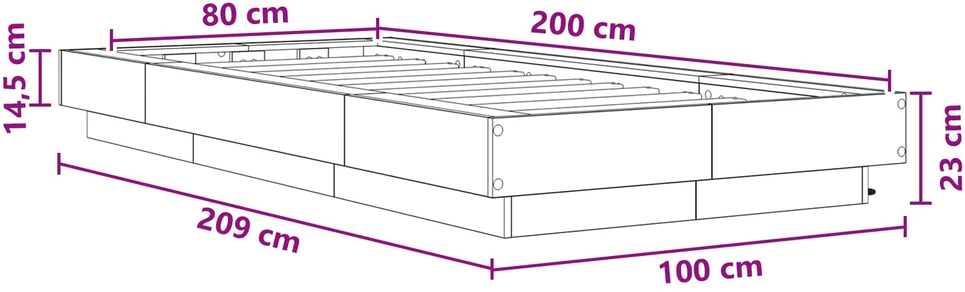 Lova Lovos rėmas su LED Balta 80 x 200 cm Apdirbta mediena