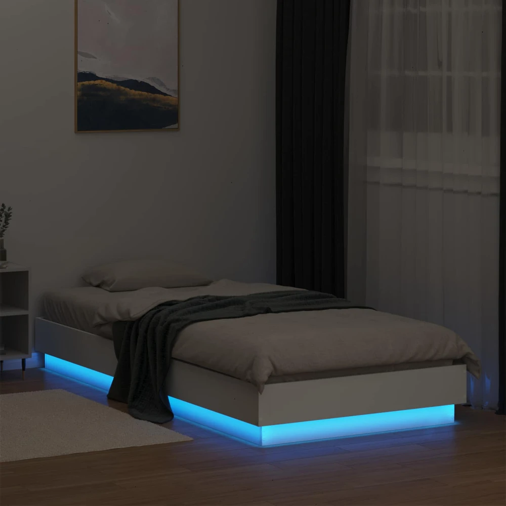 Lova Lovos rėmas su LED Balta 80 x 200 cm Apdirbta mediena