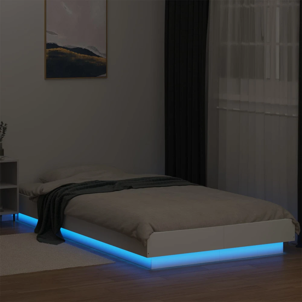 Lova Lovos rėmas su LED Balta 80 x 200 cm Apdirbta mediena